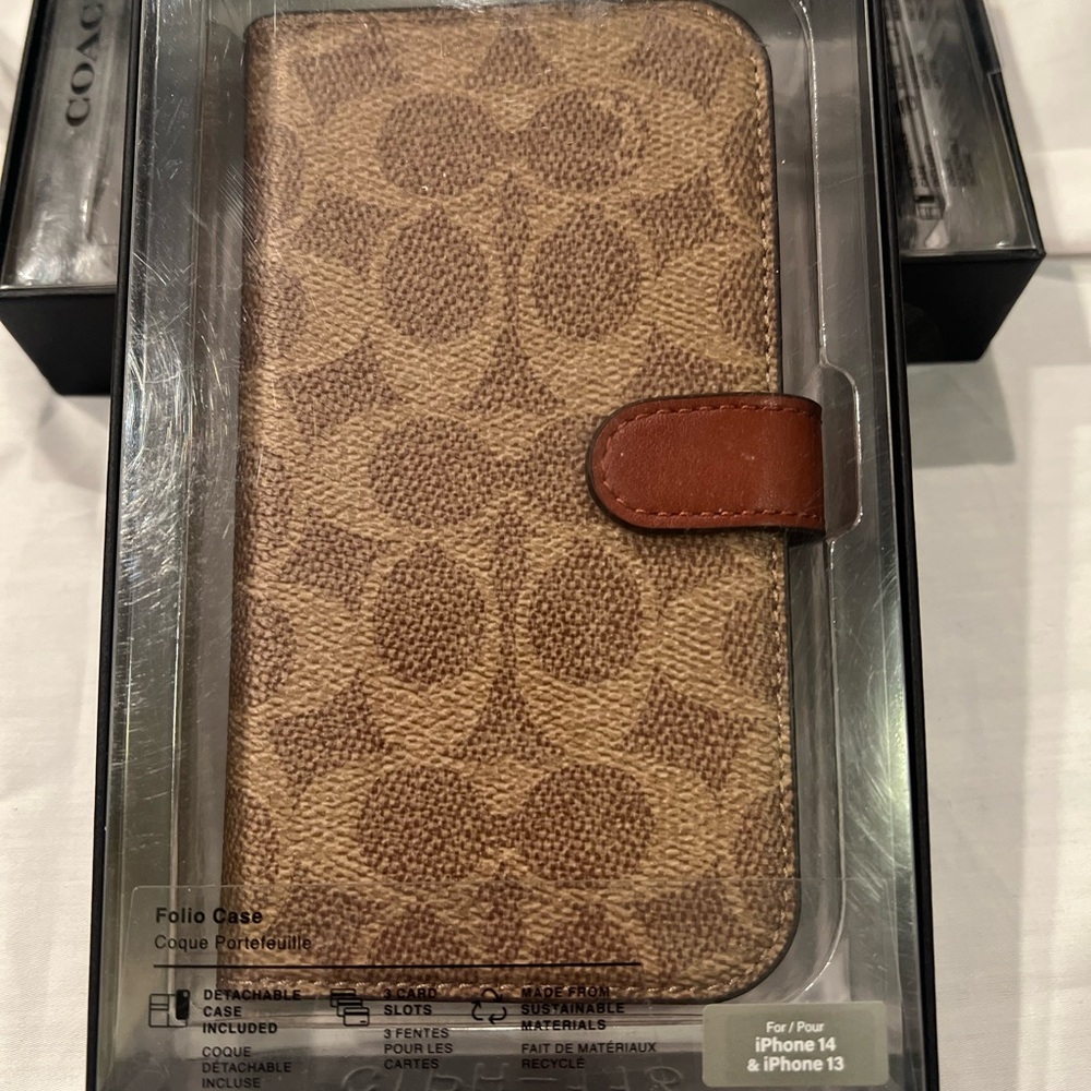 Coach Brown and Tan iPhone 14/13 Folio Case